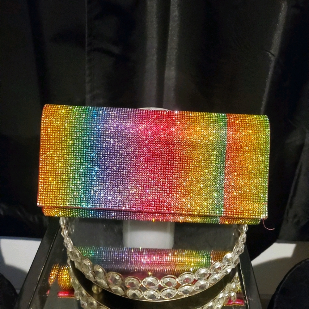 Rainbow rhinestone clutch/crossbody bag